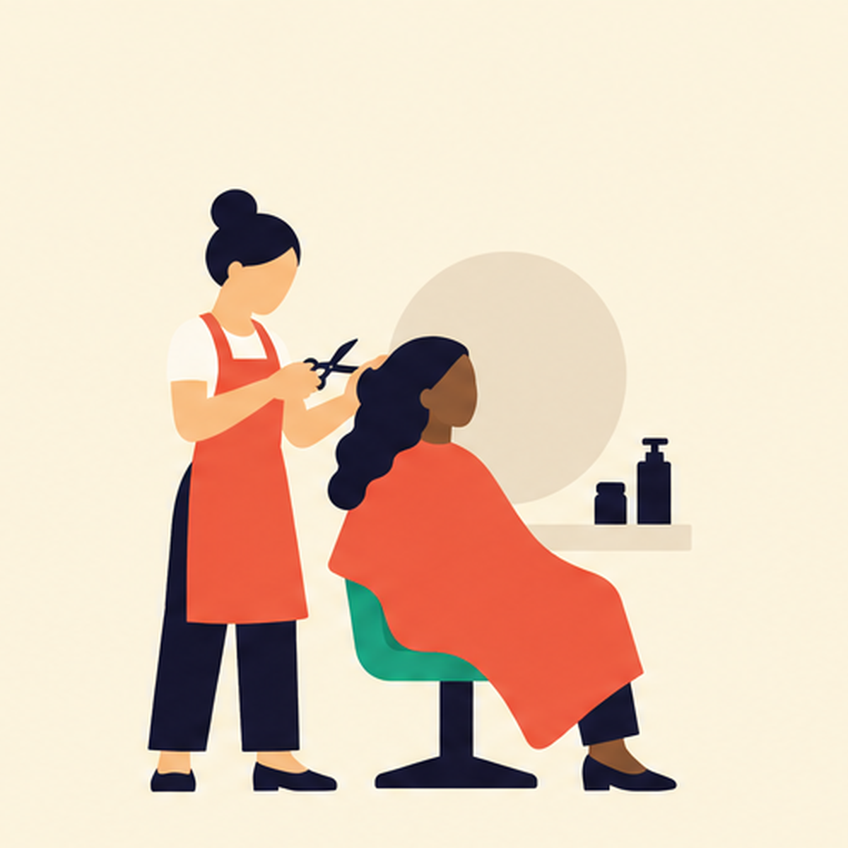 Illustration of a stylist cutting a client's hair